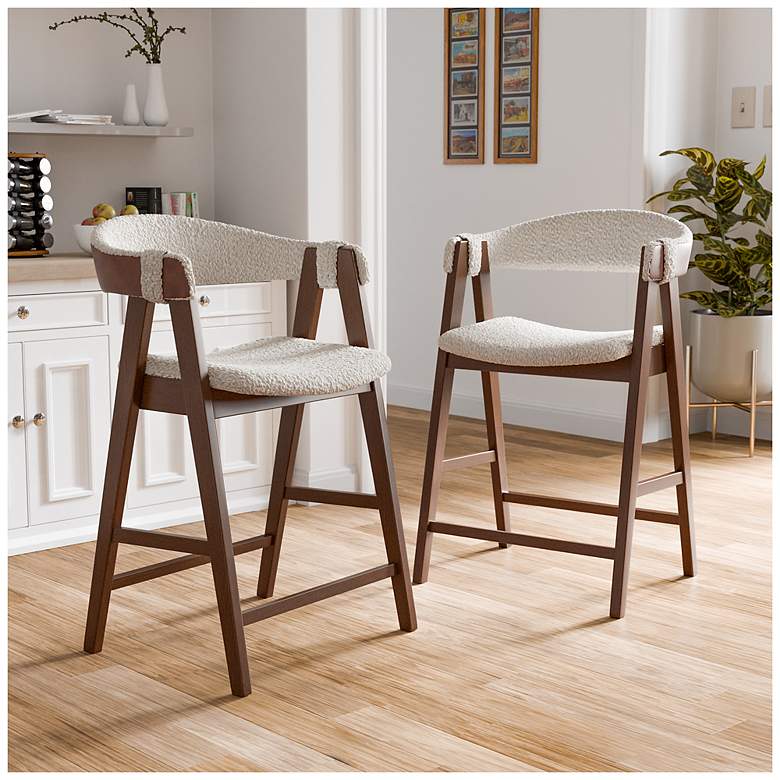 Image 2 Pearlcrest Walnut Boucle Fabric Counter Height Dining Chair Set of 2 more views