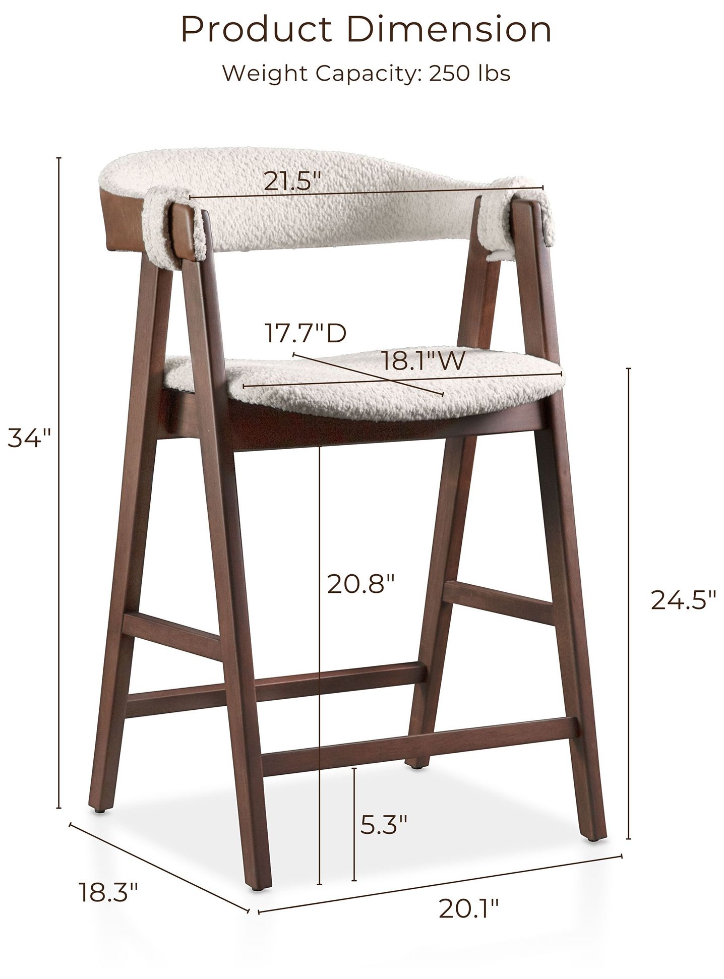 Pearlcrest Walnut Boucle Fabric Counter Height Dining Chair Set of 2