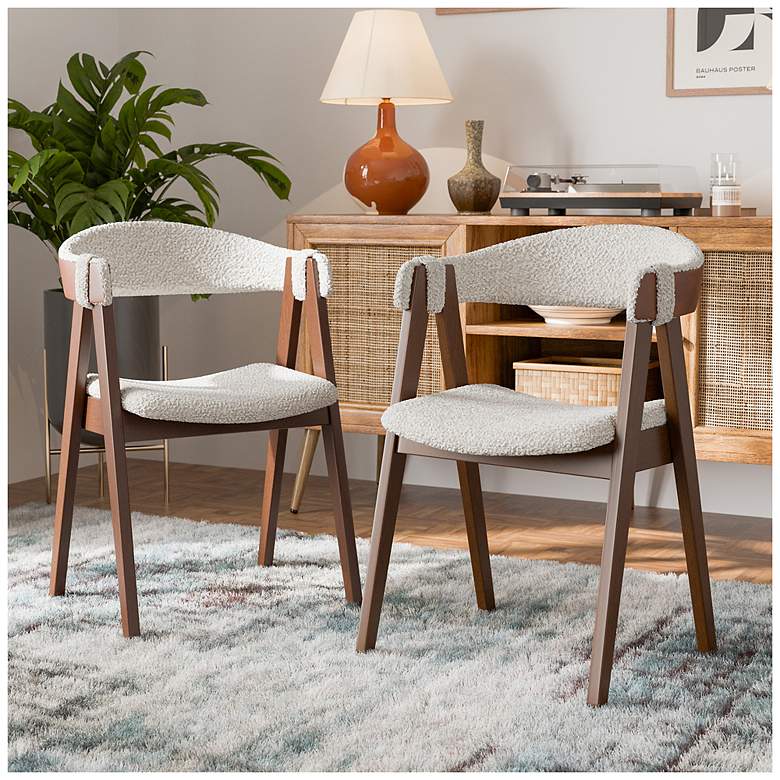 Image 2 Pearlcrest Walnut Boucle Fabric Dining Chair Set of 2 more views