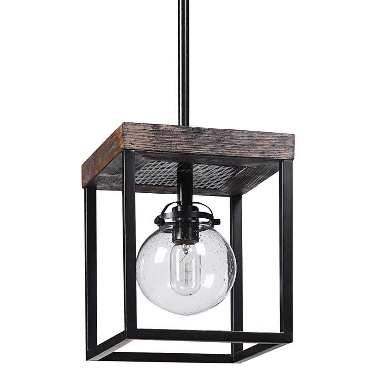 Pearsall 9 1/2&quot; Wide Black and Walnut Mini Pendant Light more views