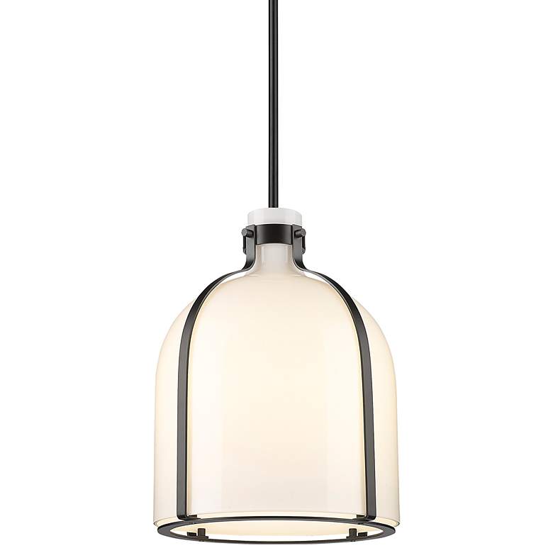 Image 1 Pearson 12 1/4" Wide Black with Opal Glass Pendant Light