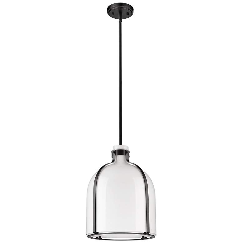 Image 4 Pearson 12 1/4" Wide Black with Opal Glass Pendant Light more views