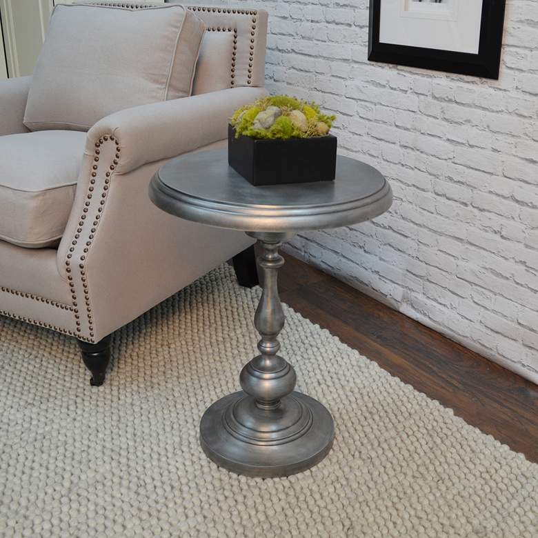 Image 4 Pearson 18 1/2" Wide Antique Nickle Round Accent Table more views