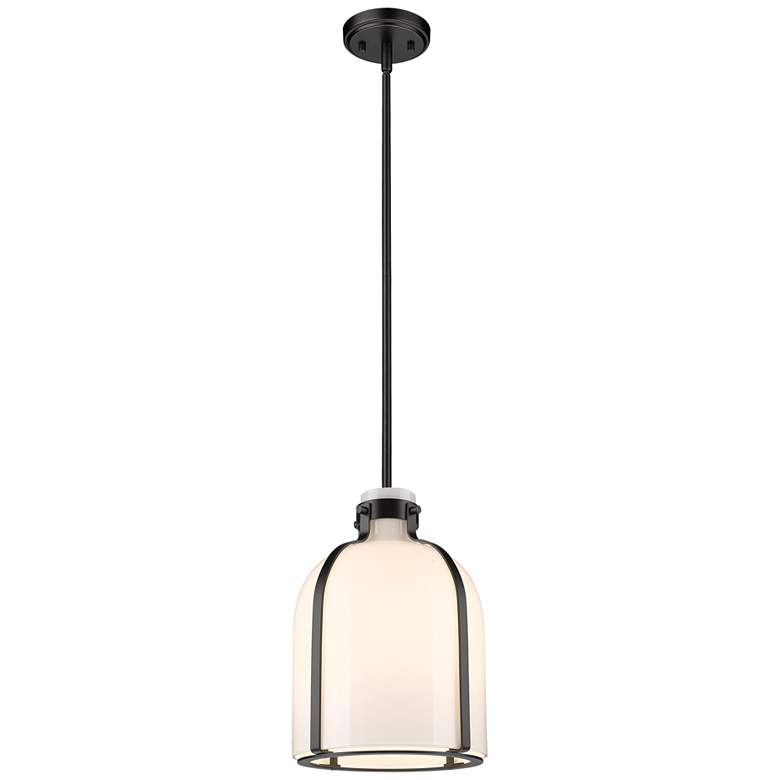 Image 1 Pearson 9 3/4" Wide Matte Black and Opal Glass Mini Pendant