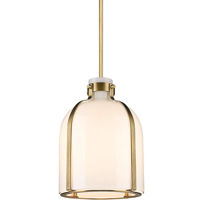 Image 1 Pearson 9 3/4" Wide Rubbed Brass Mini Pendant w/ Opal Glass