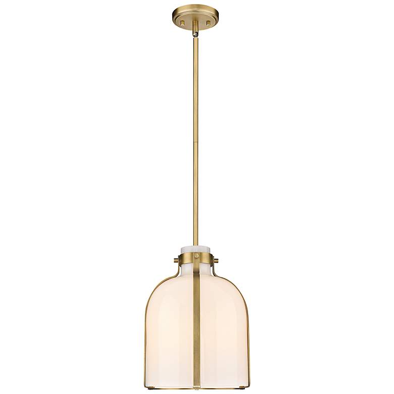 Image 3 Pearson 9 3/4" Wide Rubbed Brass Mini Pendant w/ Opal Glass more views