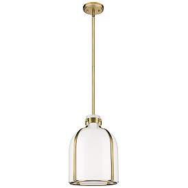 Image5 of Pearson 9 3/4" Wide Rubbed Brass Mini Pendant w/ Opal Glass more views