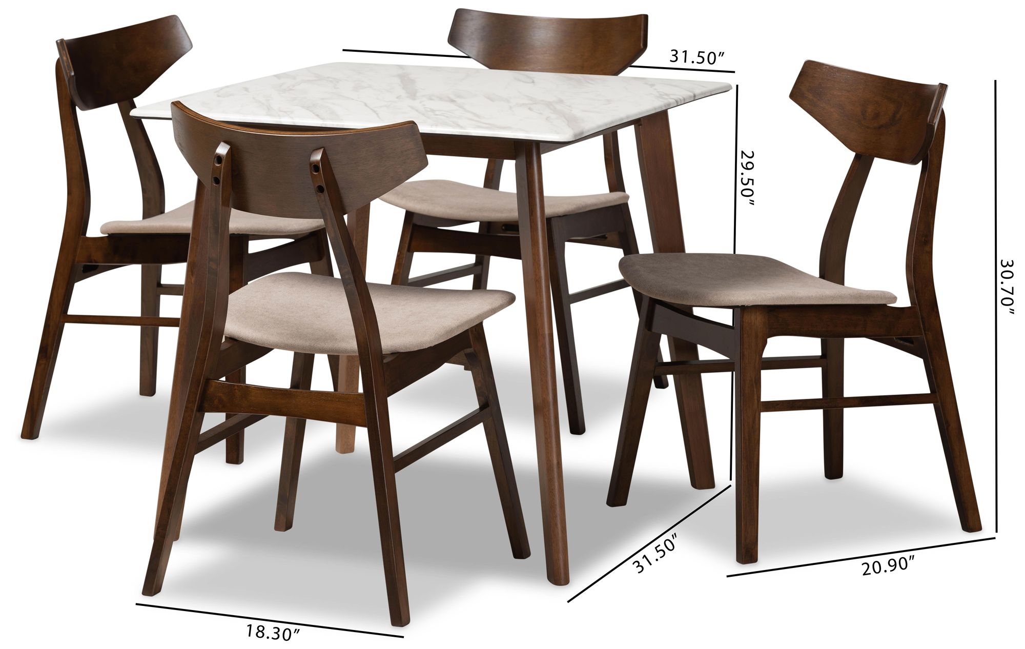 Pearson Walnut and Beige 5-Piece Dining Table and Chair Set