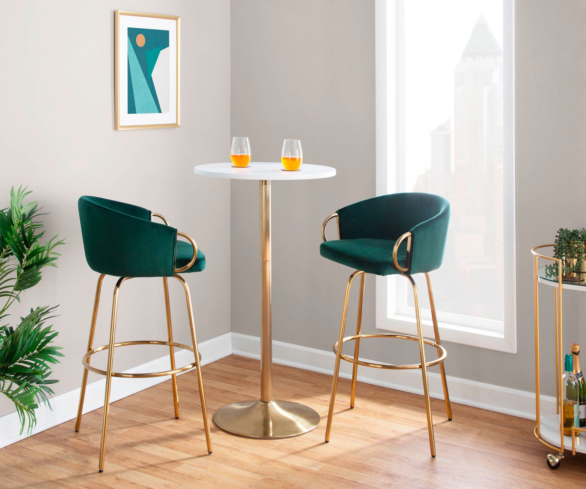 Image 7 Pebble 27" Wide Gold and White Adjustable Round Bar Table more views