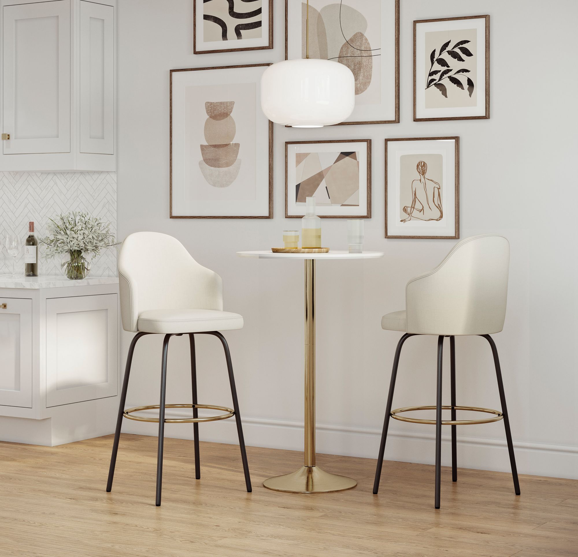 Pebble 27" Wide Gold and White Adjustable Round Bar Table
