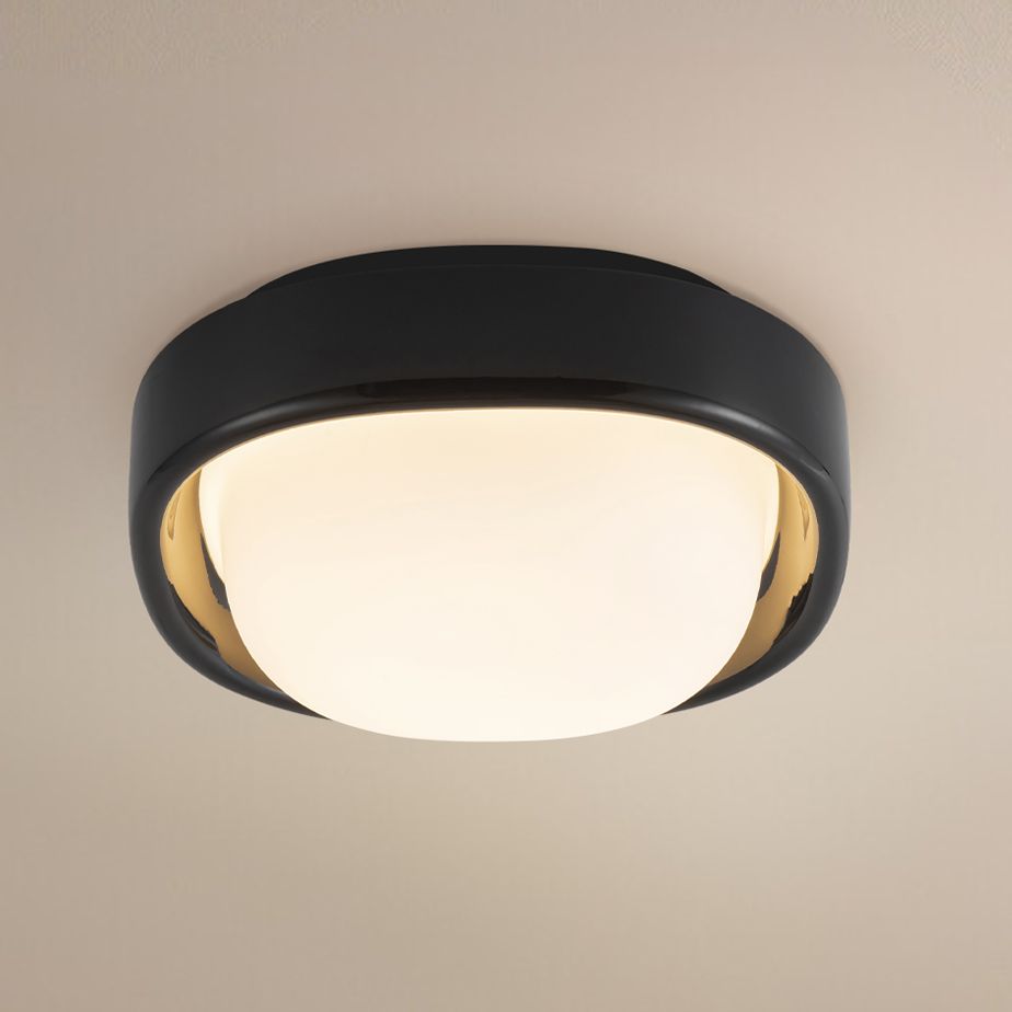 Pebble 8-in Glossy Black dimmable LED Flush Mount