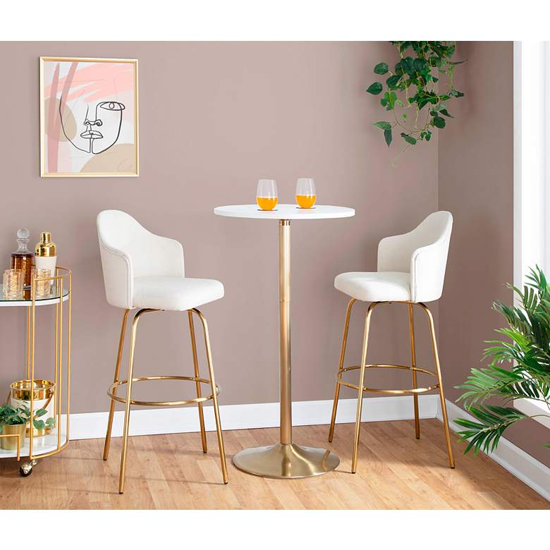 Image 6 Pebble Adjustable Dining or Bar Table Gold Metal White Wood by LumiSource more views