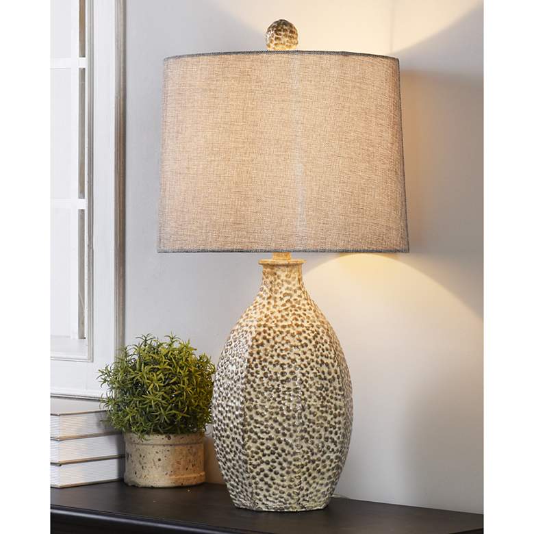 Image 1 Pebble Pale Texturized Resin Table Lamp With Textured Grey Shade