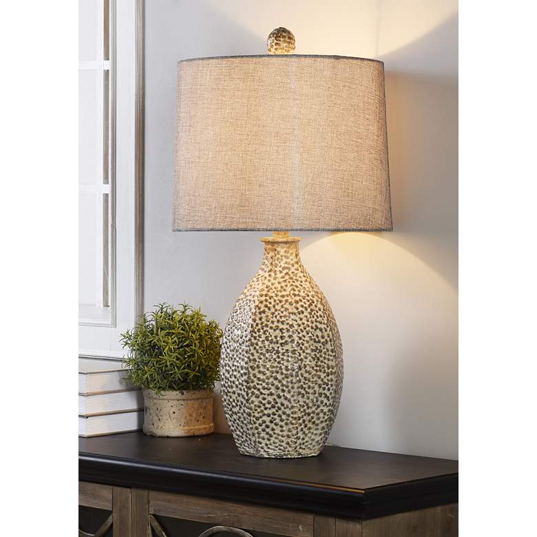 Image 7 Pebble Pale Texturized Resin Table Lamp With Textured Grey Shade more views