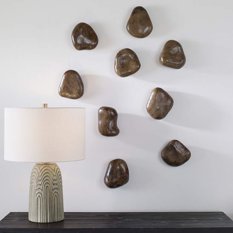 Image 1 Pebbles Walnut Wood Wall Decor Set of Nine