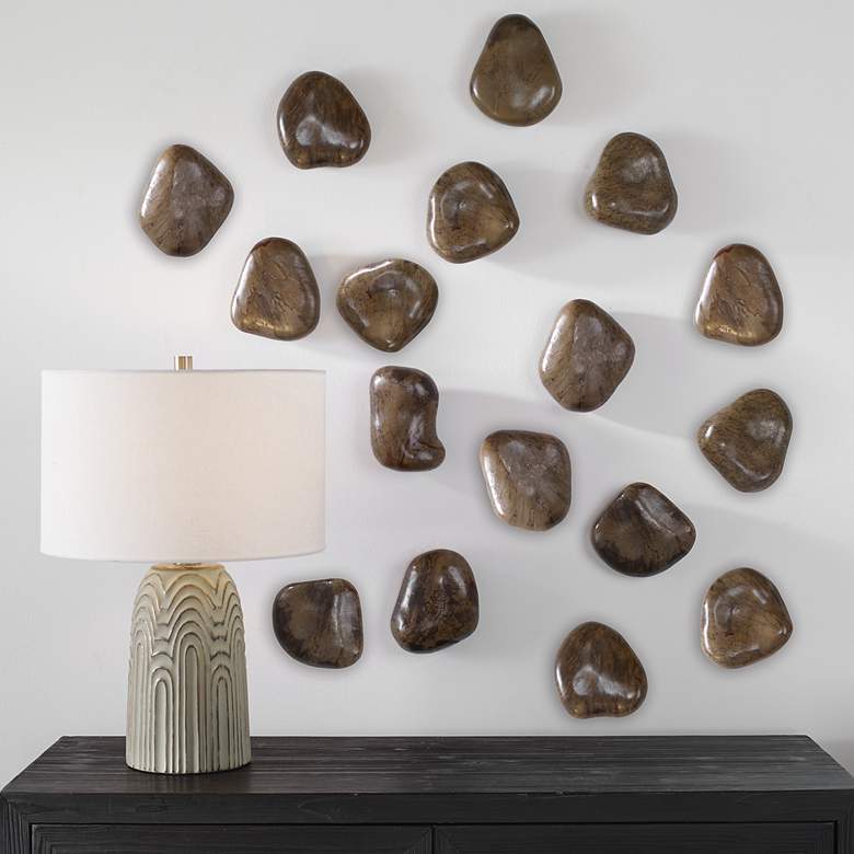 Image 5 Pebbles Walnut Wood Wall Decor Set of Nine more views