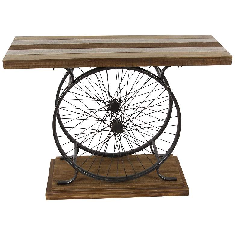 Image 2 Pedals 39" Wide Brown Wood Black Dual Wheel Console Table