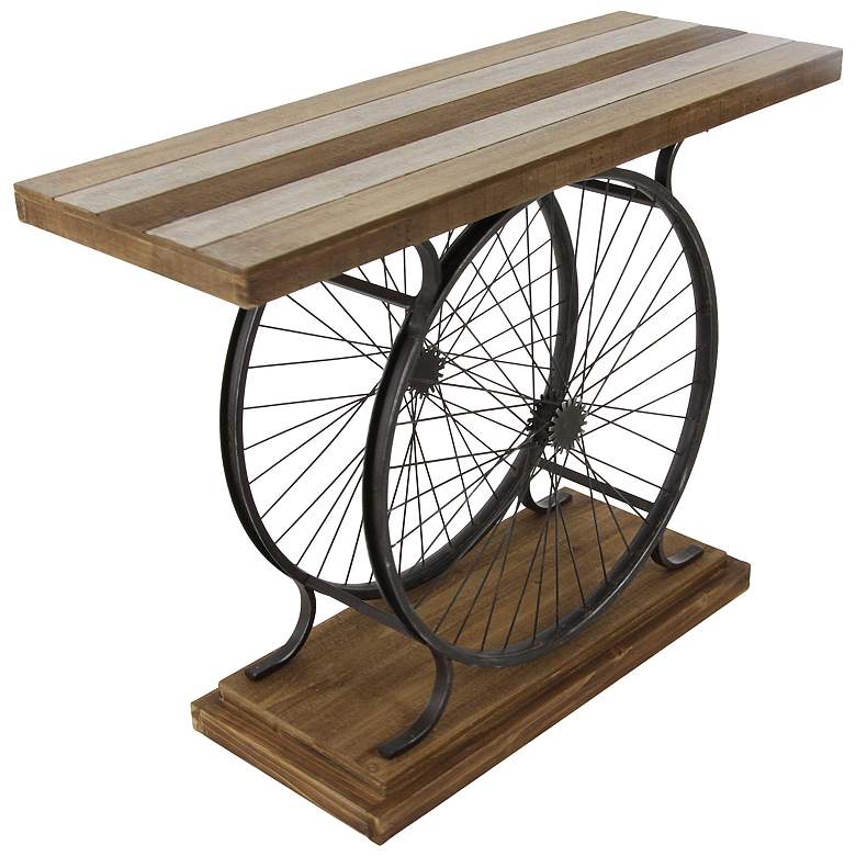 Image 6 Pedals 39" Wide Brown Wood Black Dual Wheel Console Table more views
