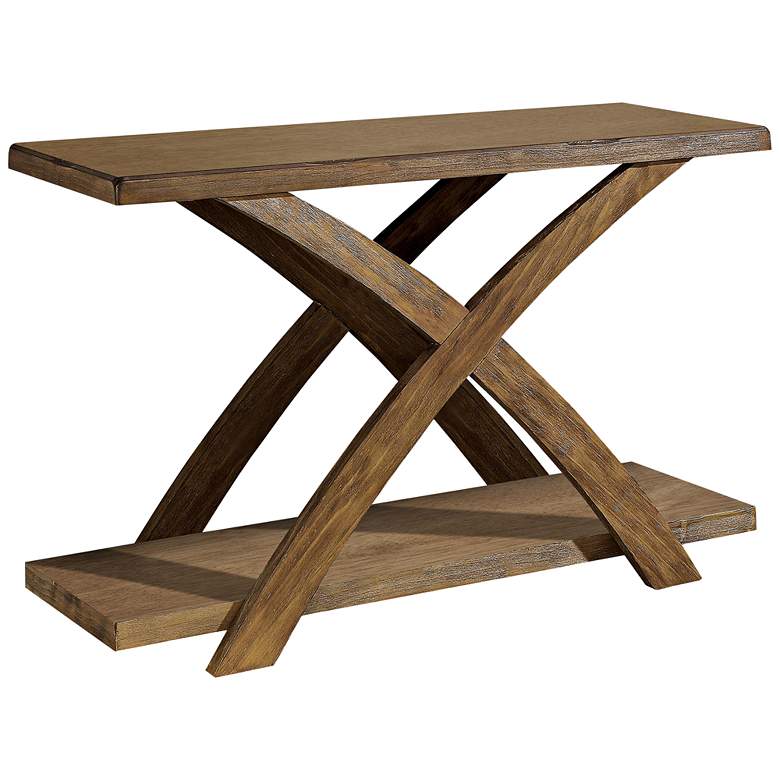 Image 2 Pederson 48" Wide Antique Light Oak X-Shape Base Sofa Table