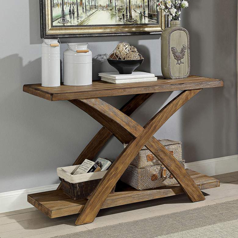 Image 1 Pederson 48" Wide Antique Light Oak X-Shape Base Sofa Table