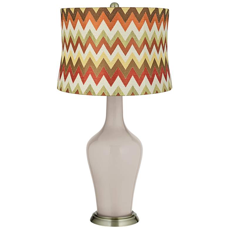 Image 1 Pediment Red and Brown Chevron Shade Anya Table Lamp