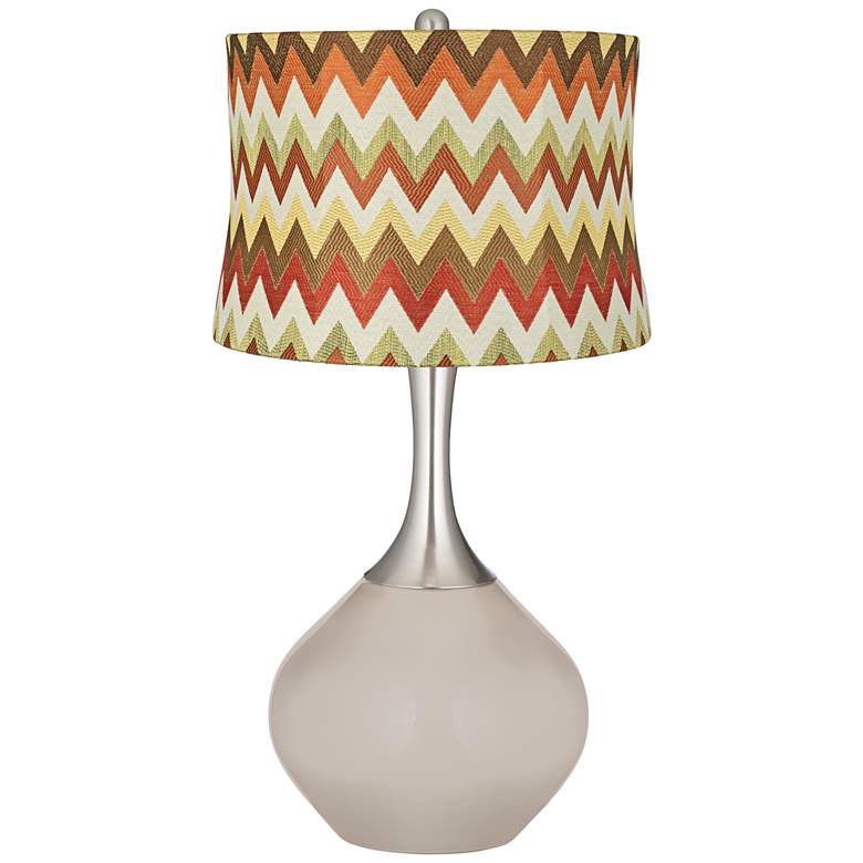 Image 1 Pediment Red and Brown Chevron Shade Spencer Table Lamp