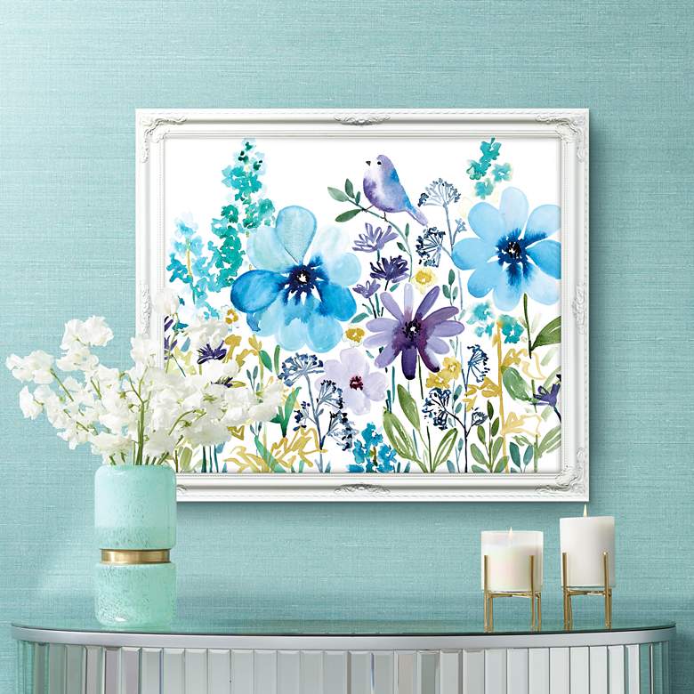 Image 1 Peek-A-Blue 32 inch Wide Illustrated Framed Floral Wall Art