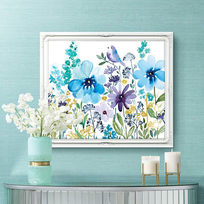 Image 1 Peek-A-Blue 32" Wide Illustrated Framed Floral Wall Art