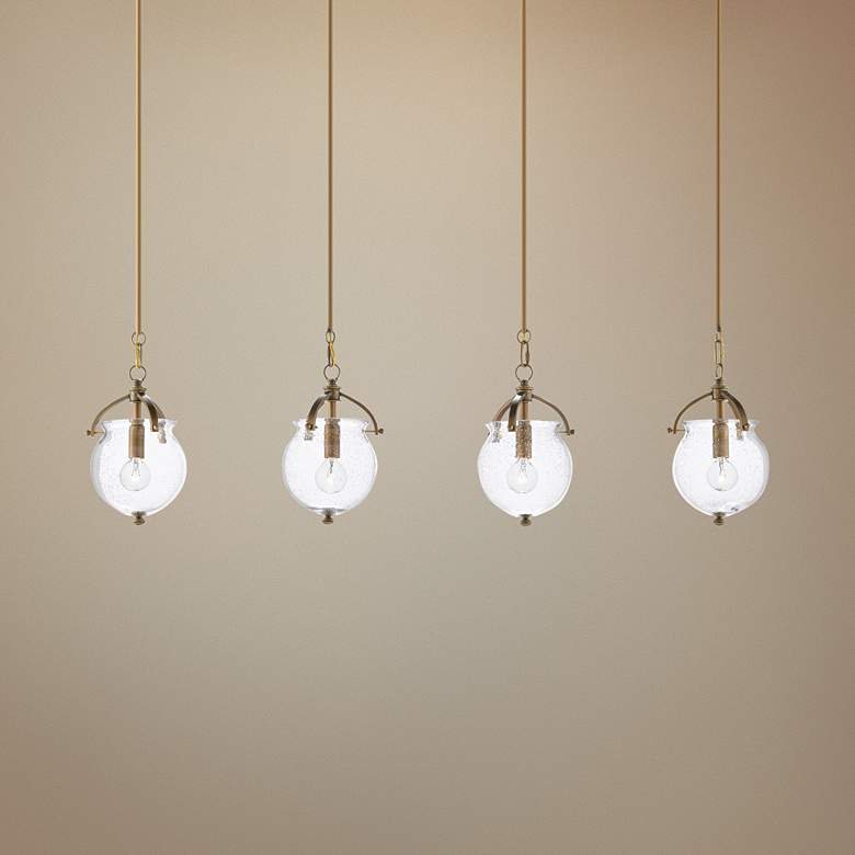 Image 1 Peele 44" Wide Antique Brass and Glass Multi-Light Pendant