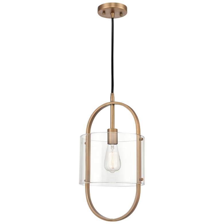 Image 1 Pelham 9.5" Wide Brushed Brass Corded Mini Pendant w/ Clear Shade
