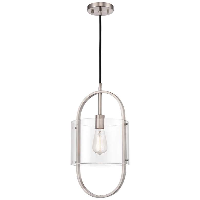 Image 1 Pelham 9.5" Wide Brushed Satin Nickel Corded Mini Pendant w/ Clear Sha
