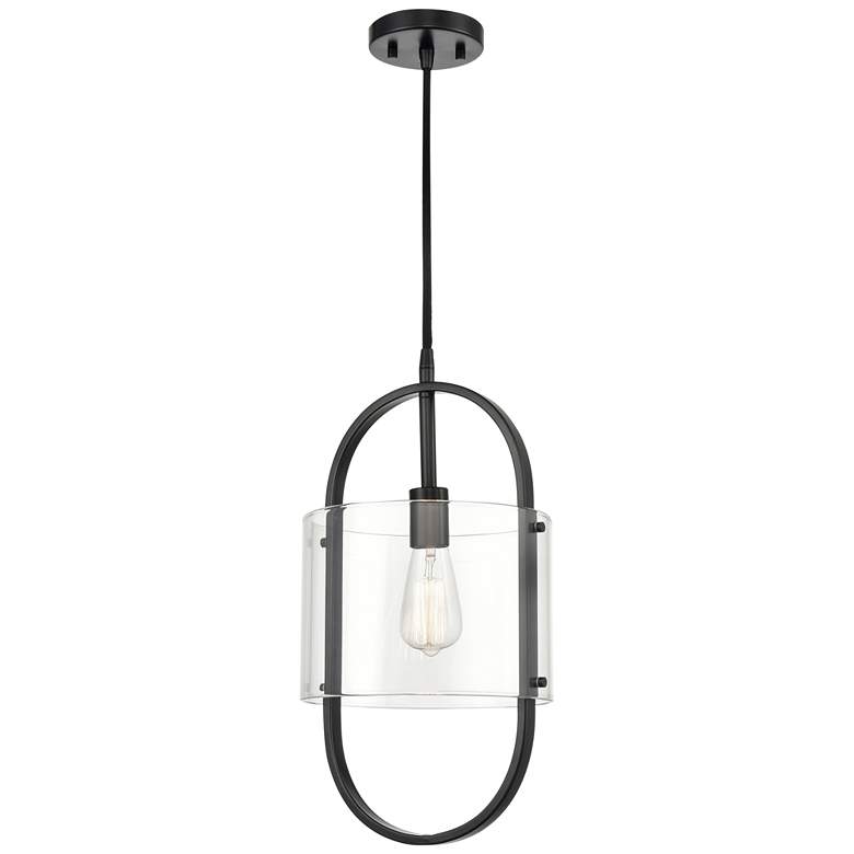 Image 1 Pelham 9.5" Wide Matte Black Corded Mini Pendant w/ Clear Shade