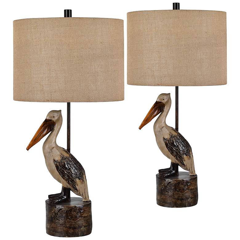 Image 1 Pelican Antique Painted Wood Table Lamps Set of 2