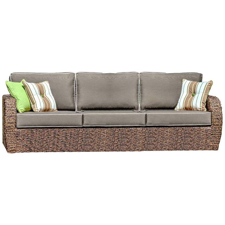 Image 1 Pelican Cove Brown Weave and Canvas Taupe Outdoor Sofa