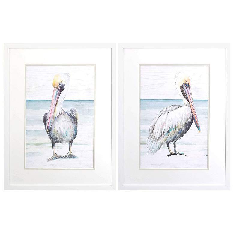 Image 1 Pelican on the Shore 19"W x 25"H Framed Art Set of 2