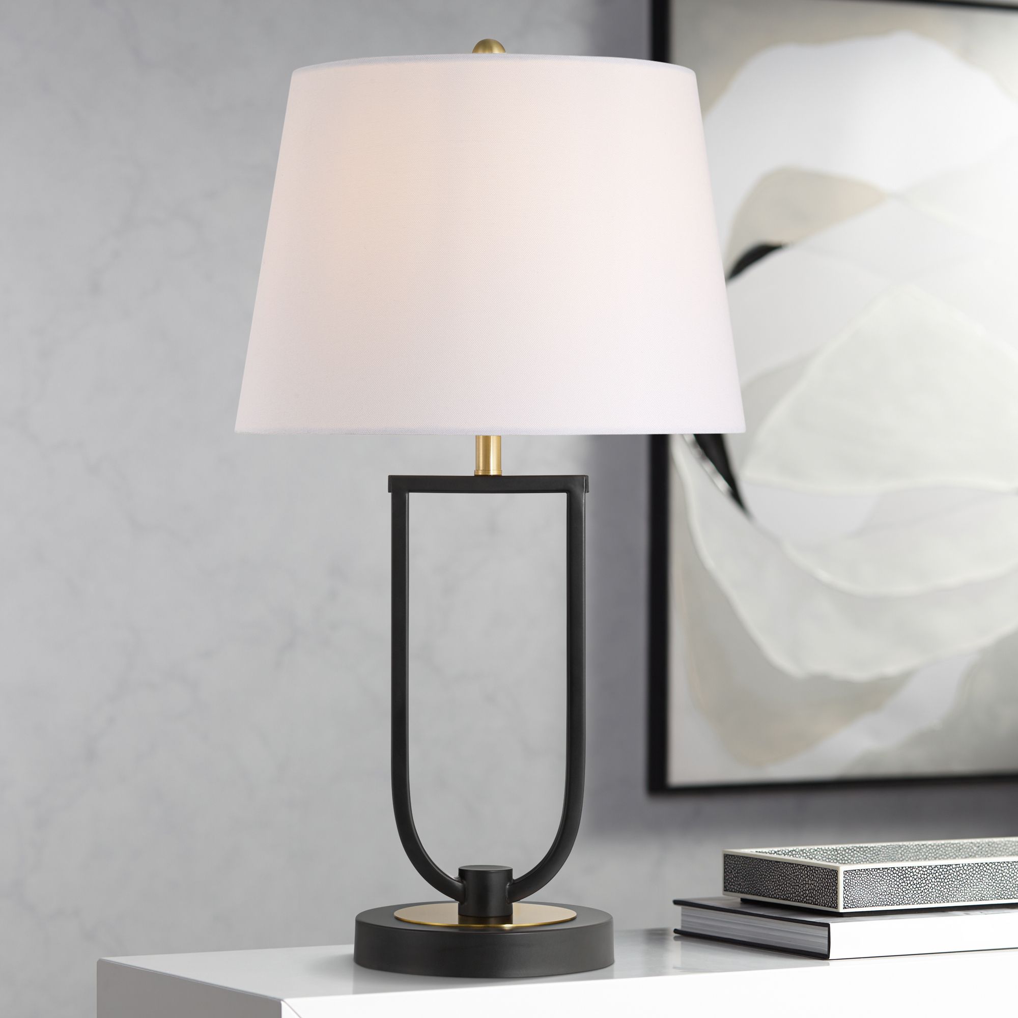 Pellana 24 3/4" High Black and Brass USB Table Lamp Set of 2 in scene