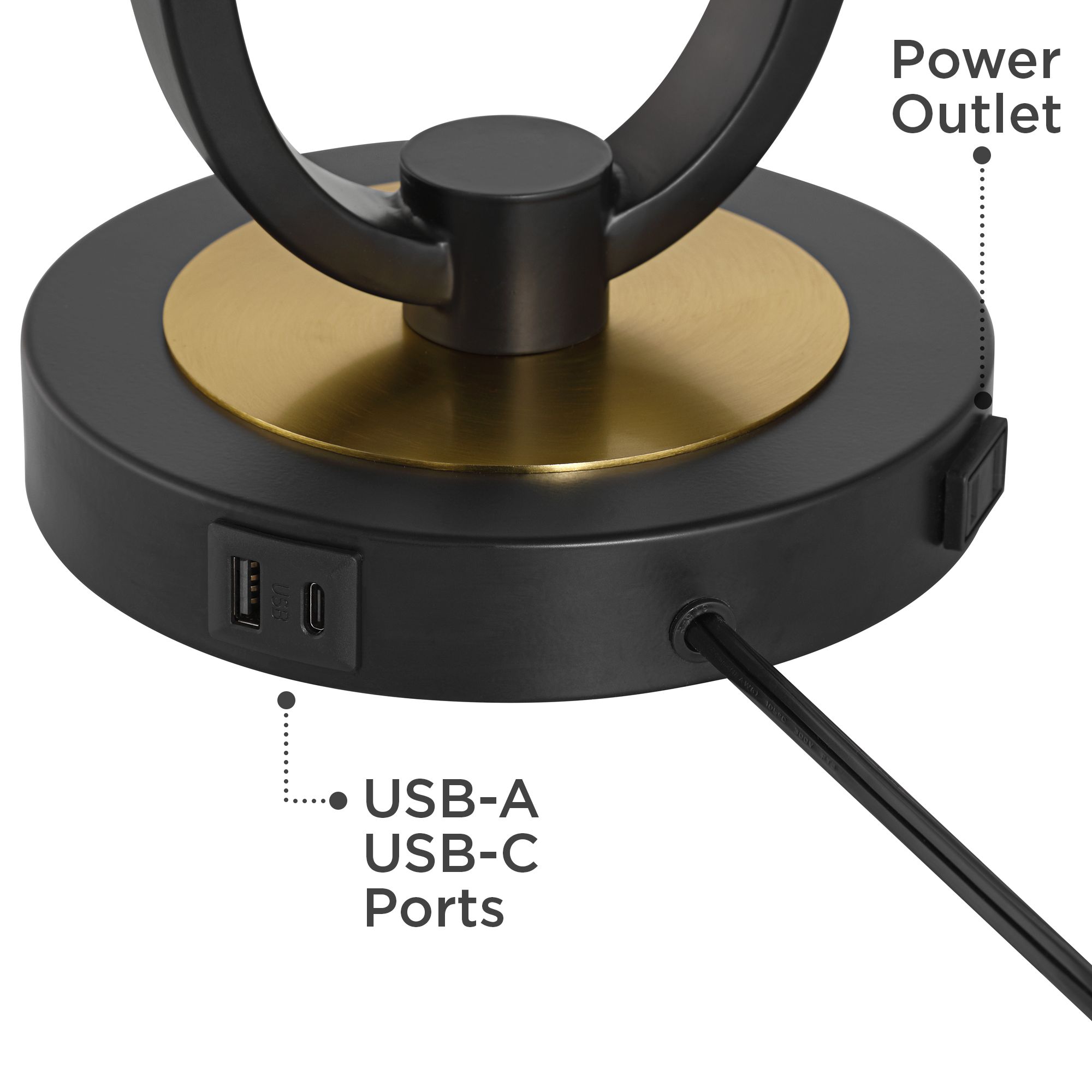 Image 6 Pellana 24 3/4" High Black and Brass USB Table Lamp more views