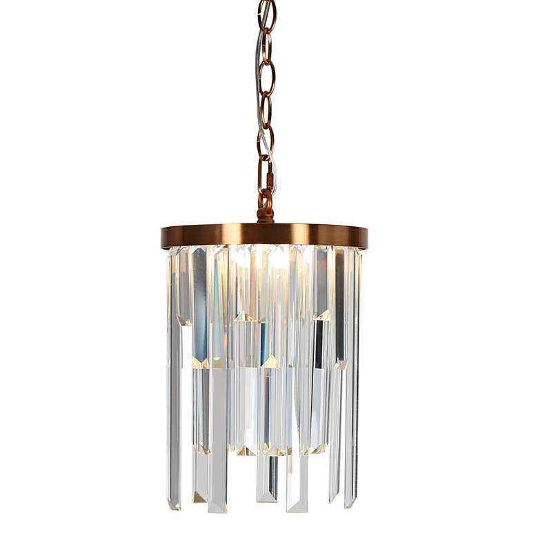 Image 1 Peludo 8" Wide Brass and Crystal LED Mini Pendant