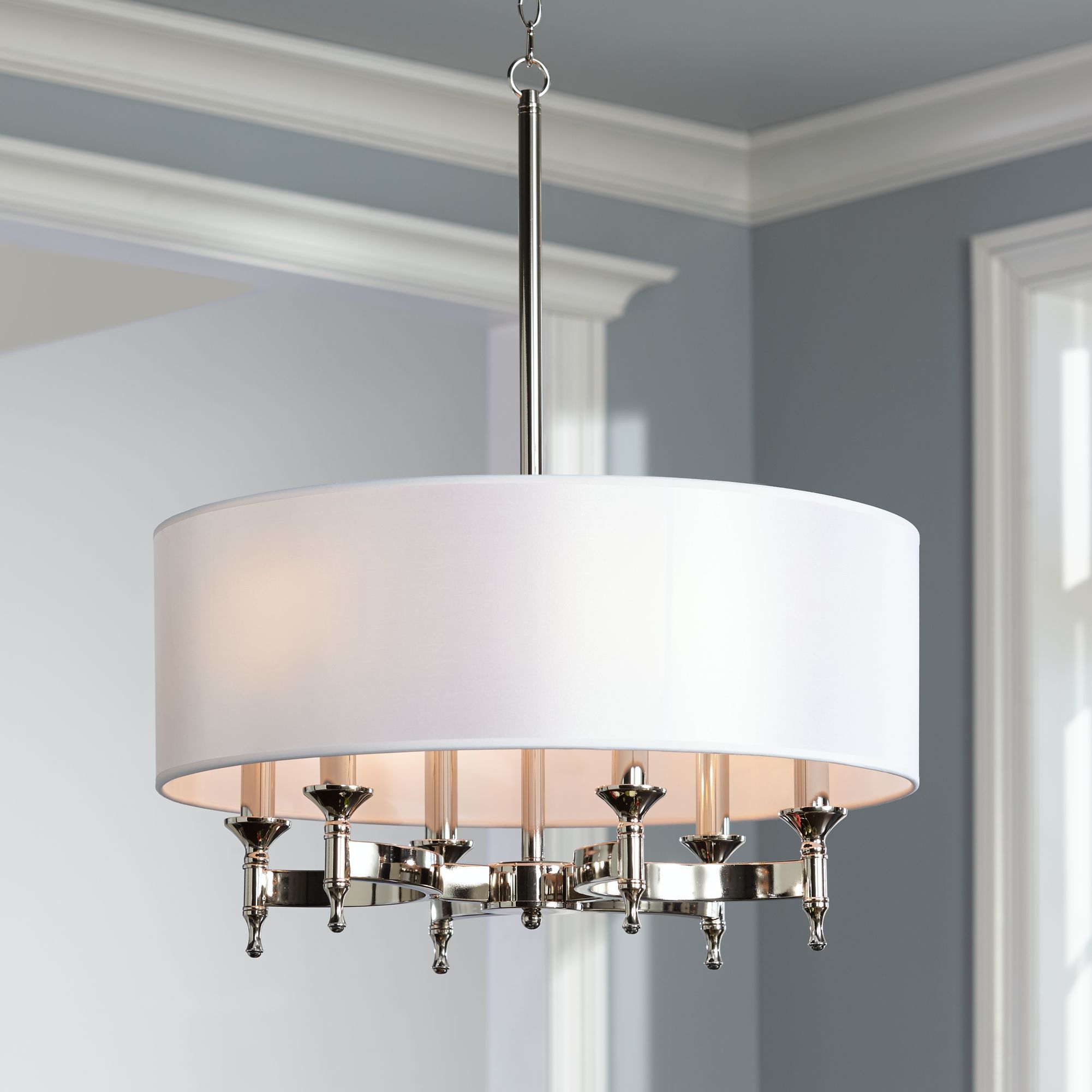 Brushed nickel drum deals chandelier