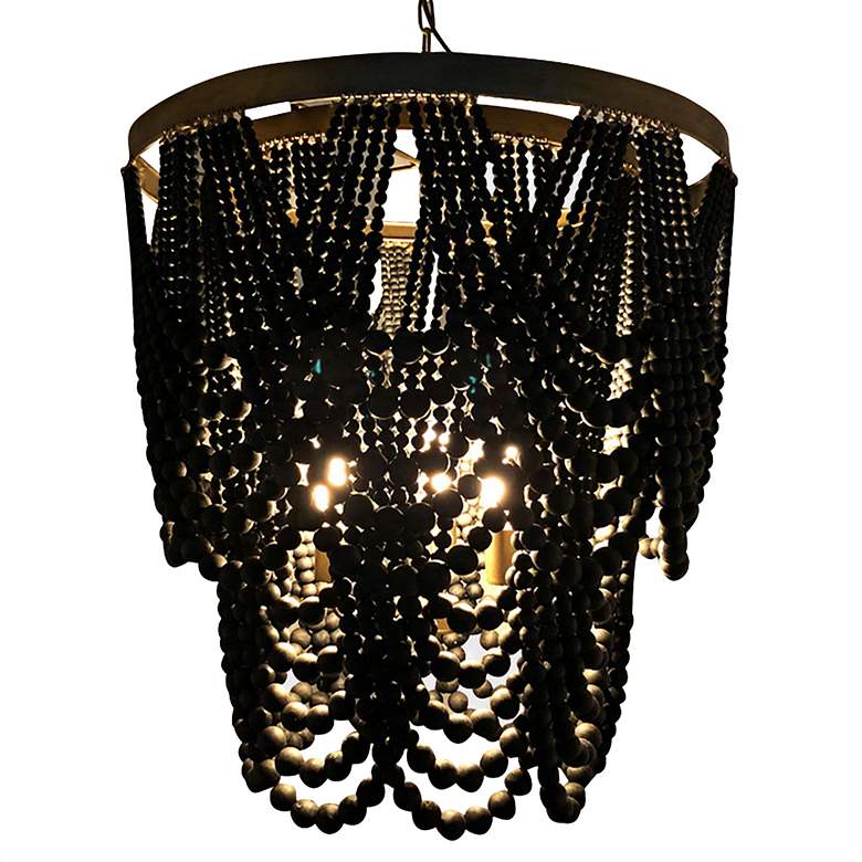Image 1 Pembroke Brass Metal Black Wood Beads Chandelier