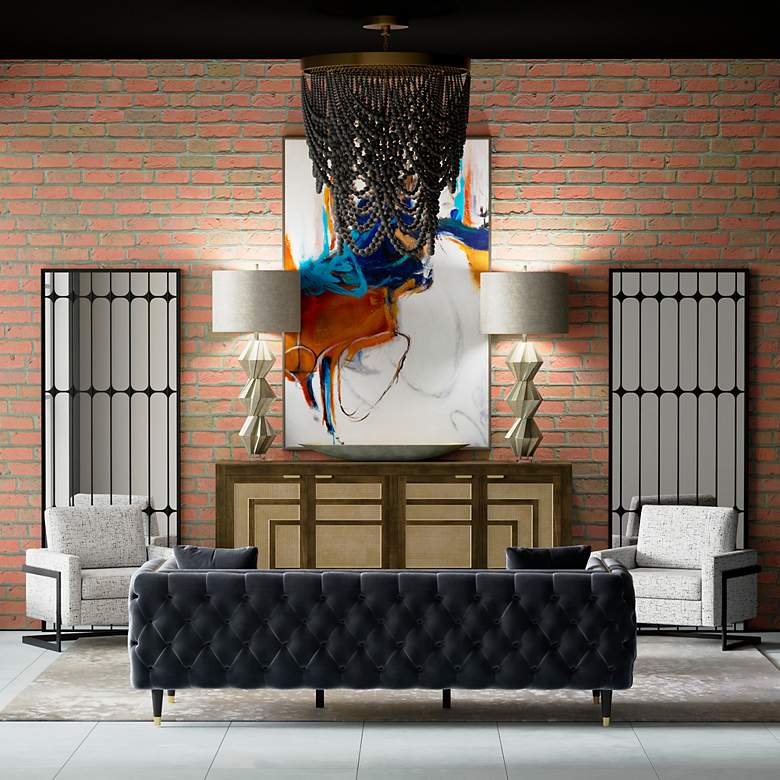 Image 2 Pembroke Brass Metal Black Wood Beads Chandelier more views