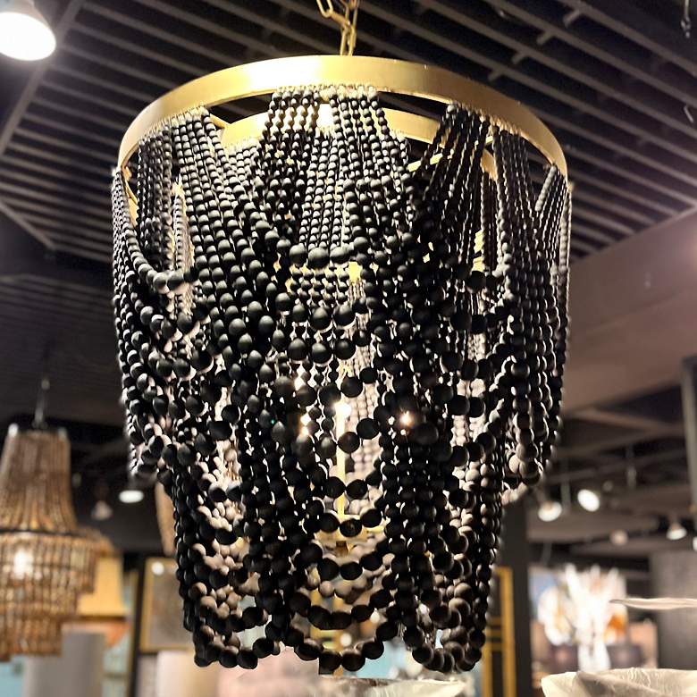 Image 3 Pembroke Brass Metal Black Wood Beads Chandelier more views