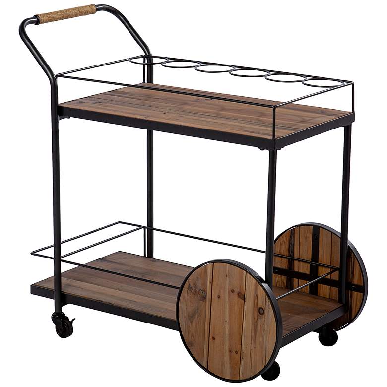 Image 2 Pemton 32 1/4 inch Wide Natural 2-Shelf Rolling Bar Cart