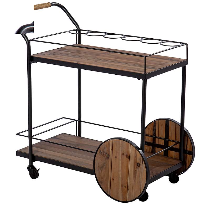 Image 2 Pemton 32 1/4 inch Wide Natural 2-Shelf Rolling Bar Cart