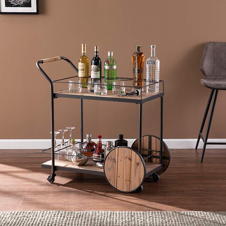 Image 1 Pemton 32 1/4" Wide Natural 2-Shelf Rolling Bar Cart