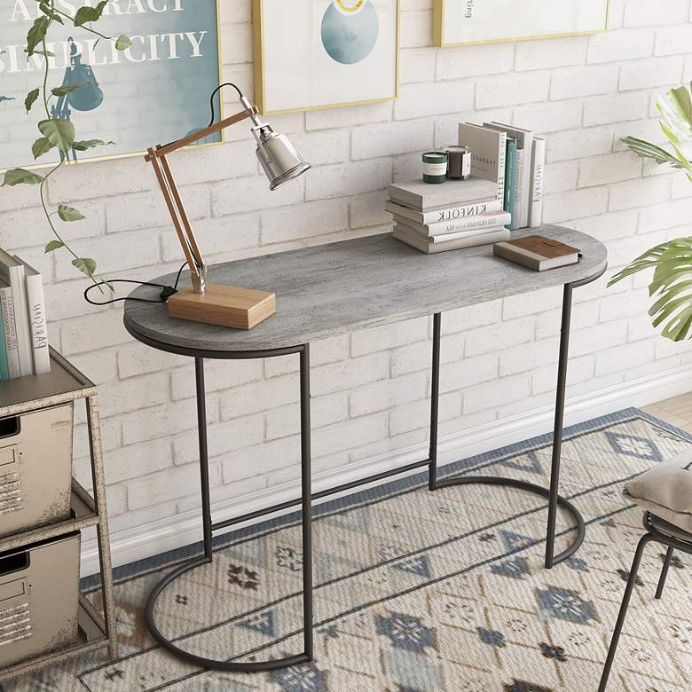 Image 1 Pendrie 47 1/4" Wide Black and Gray Oval Writing Desk