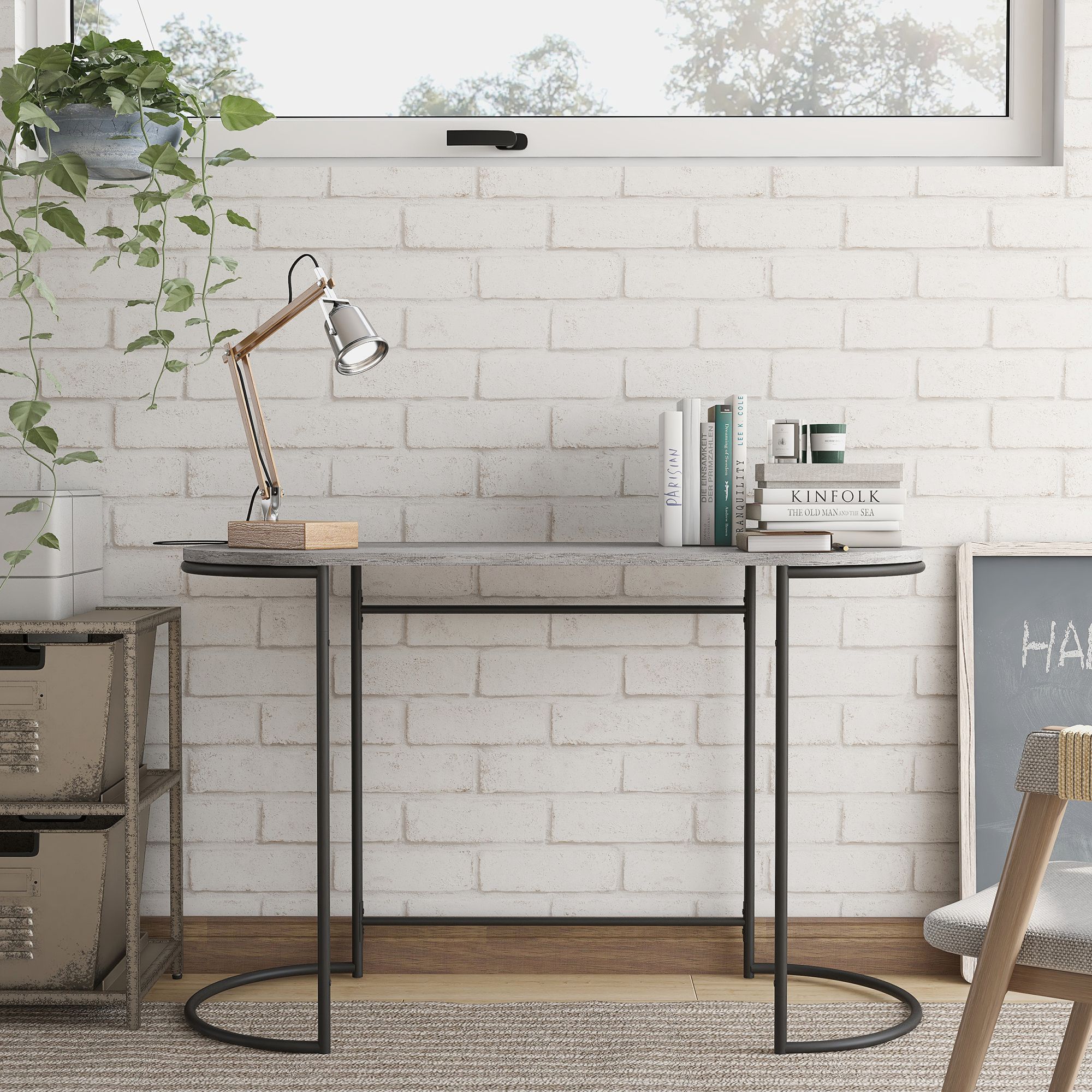 Pendrie 47 1/4" Wide Black and Gray Oval Writing Desk