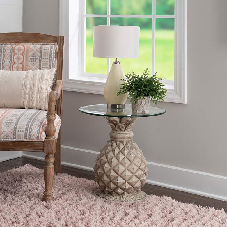 Image 5 Penelope the Pineapple 20" Wide Natural Stone Side Table more views