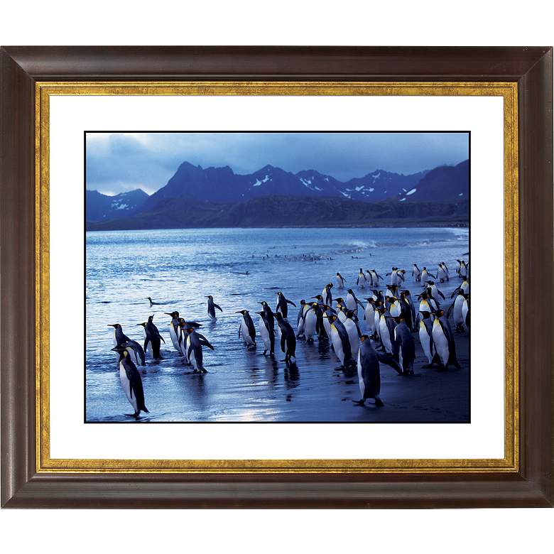 Image 1 Penguin Flock Gold Bronze Frame Giclee 20 inch Wide Wall Art