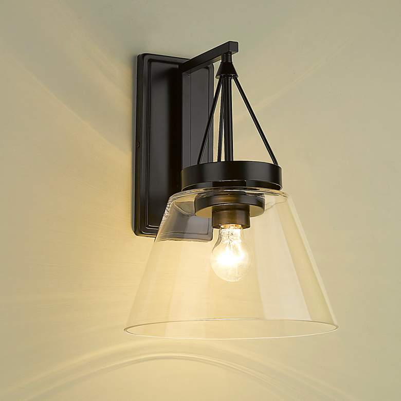 Image 1 Penn 11" Wide Matte Black 1-Light Wall Sconce with Clear Glass